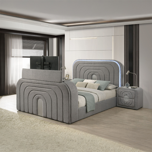 Shelyn Queen Bed w/Led, TV Stand, Fireplace & Bluetooth