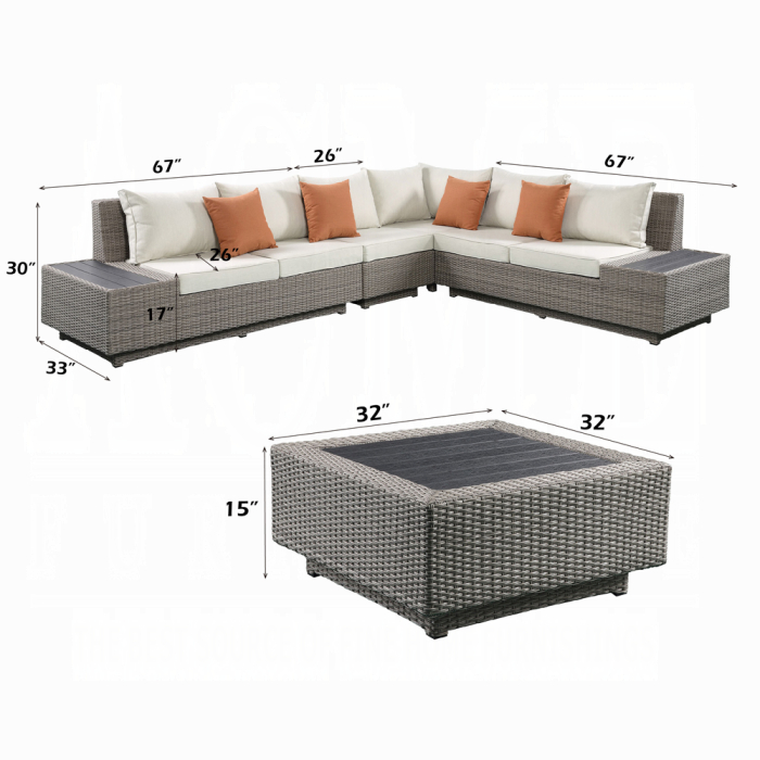 Salena Patio Sectional Sofa W/4 Pillows & Coffee Table
