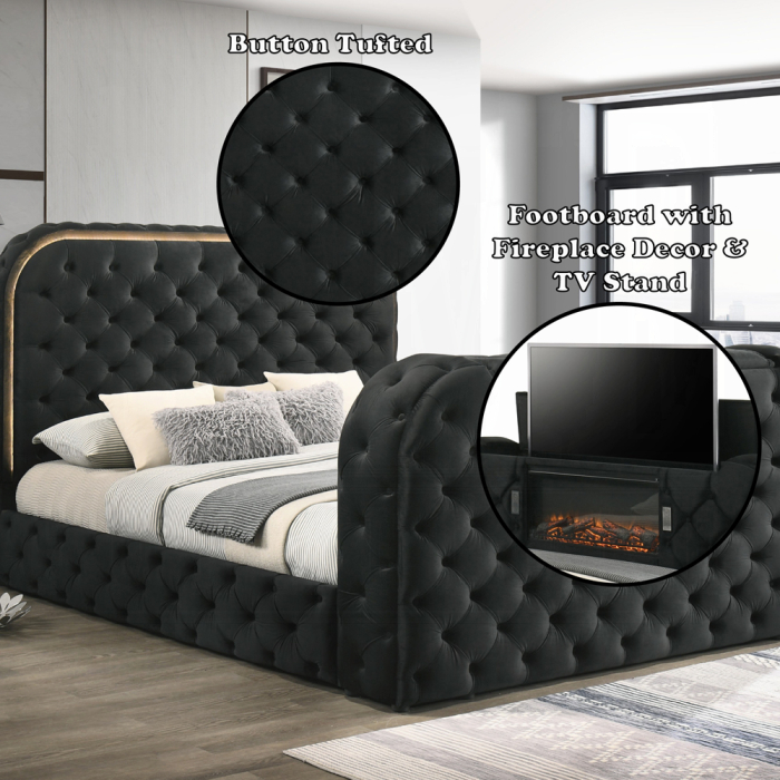 Kana Eastern King Bed w/LED, Fireplace & TV Stand