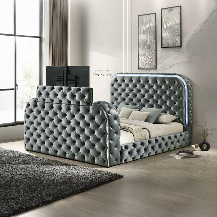 Kana Eastern King Bed w/LED, Fireplace & TV Stand