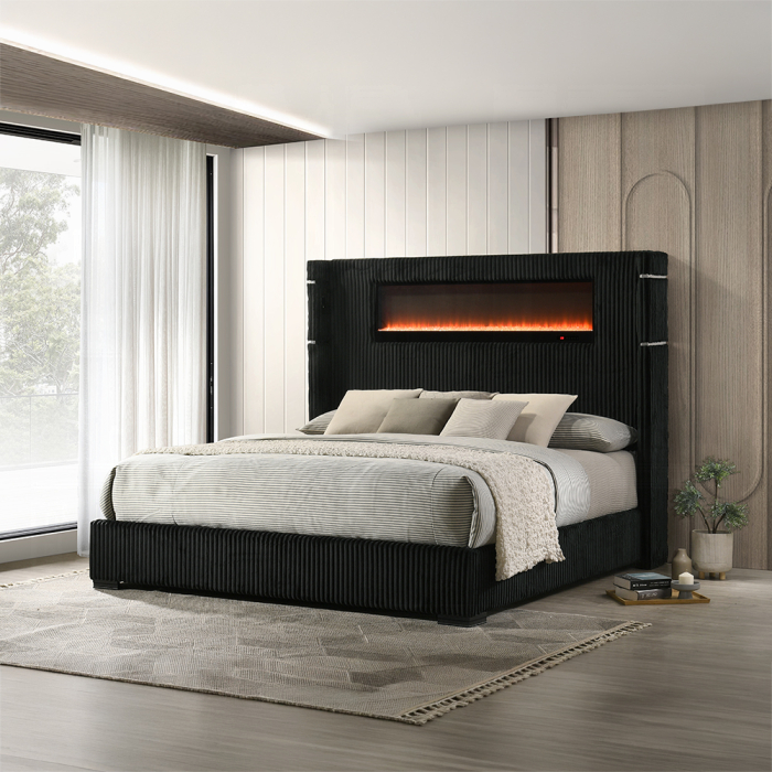 Garner EK Bed w/Fireplace, LED, Reading Light, Speaker, Bluetooth & USB