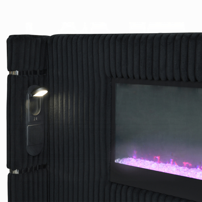 Garner EK Bed w/Fireplace, LED, Reading Light, Speaker, Bluetooth & USB