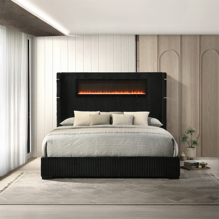 Garner EK Bed w/Fireplace, LED, Reading Light, Speaker, Bluetooth & USB