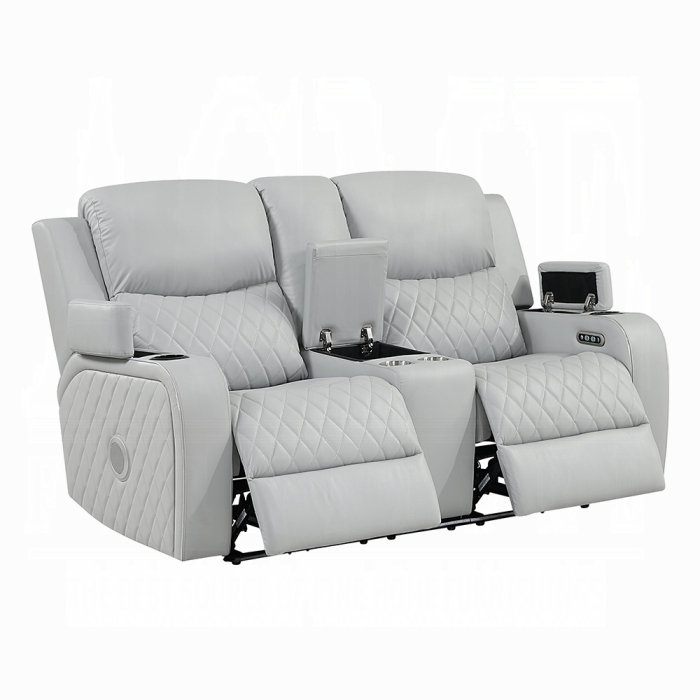 Elonzo Power Motion Loveseat w/Console, LED, Power Headrest & Speaker