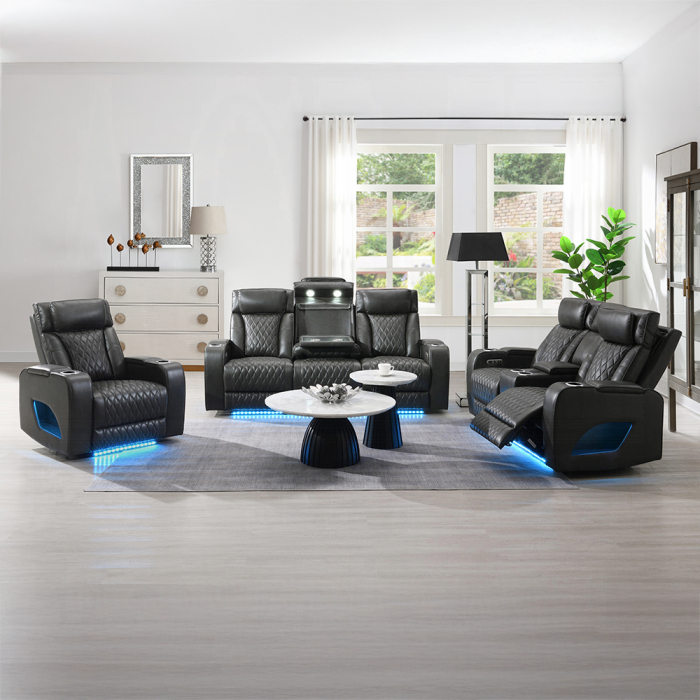 Taddeo Power Motion Recliner w/Power Headrest, USB, Wireless Charger & LED