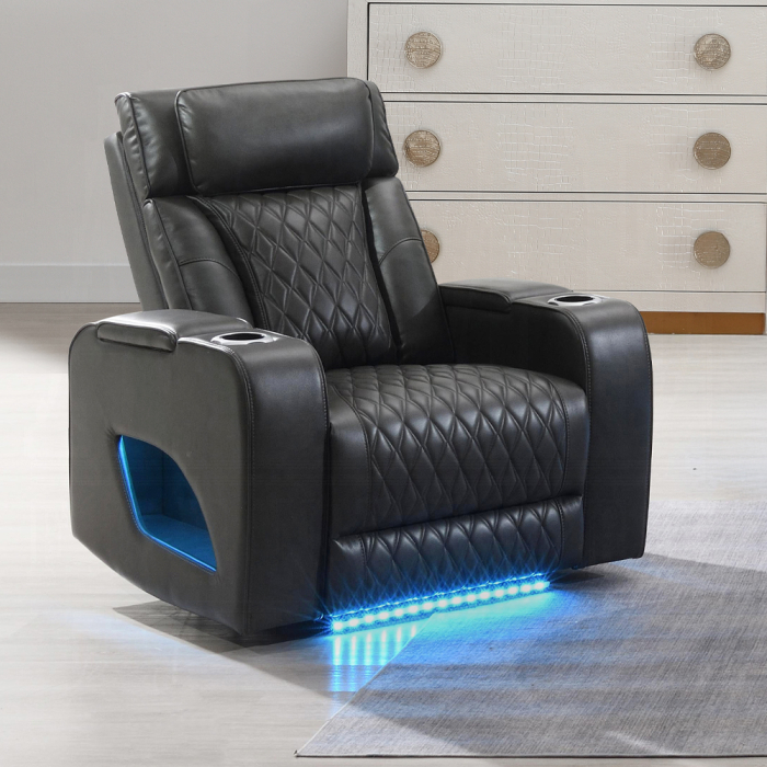 Taddeo Power Motion Recliner w/Power Headrest, USB, Wireless Charger & LED