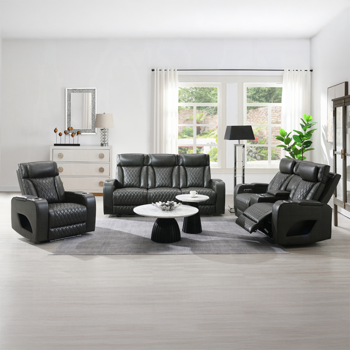 Taddeo Power Motion Recliner w/Power Headrest, USB, Wireless Charger & LED