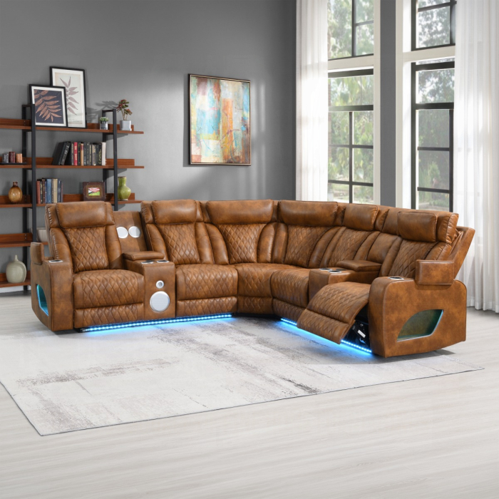 Taddeo Power Motion Sectional Sofa Set w/Power Headrest, Massage & LED