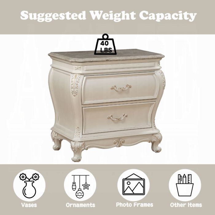 Chantelle Nightstand W/Marble Top