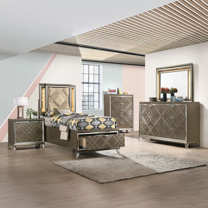 Skylar Twin Bed W/Led & Storage