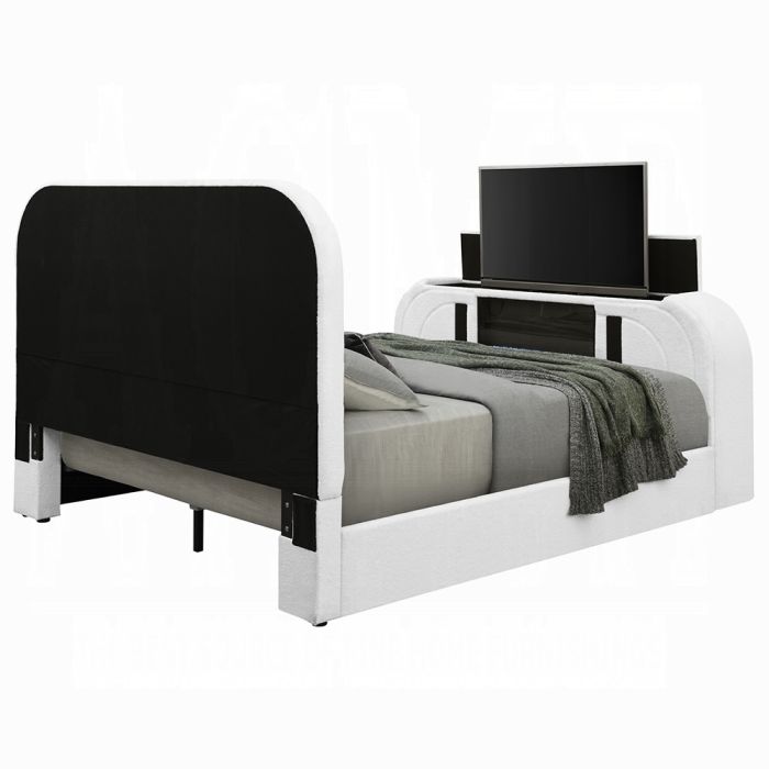 Shelyn Queen Bed w/LED, TV Cabinet, Fireplace & Bluetooth