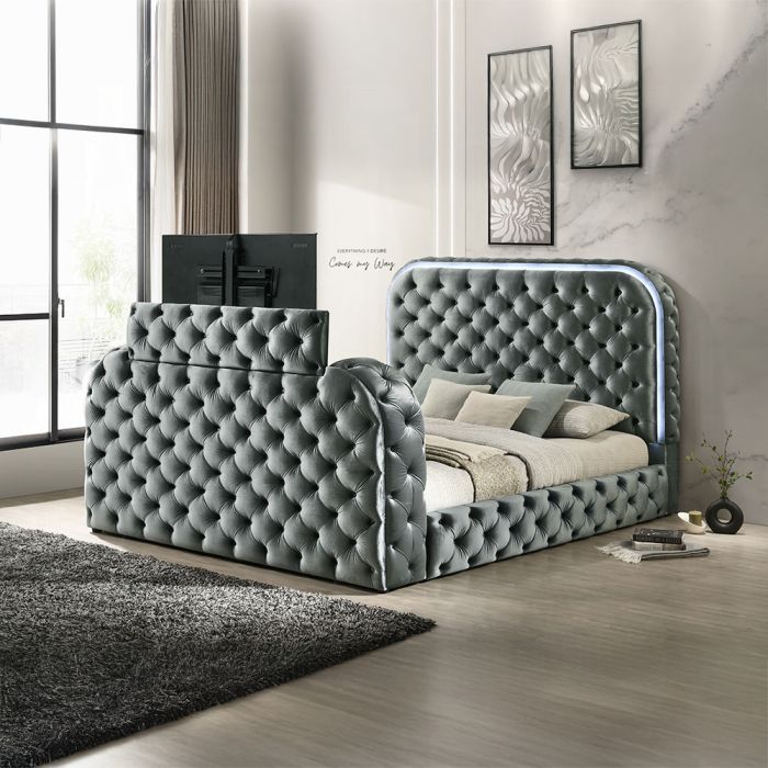 Kana Eastern King Bed w/LED, Fireplace & TV Stand