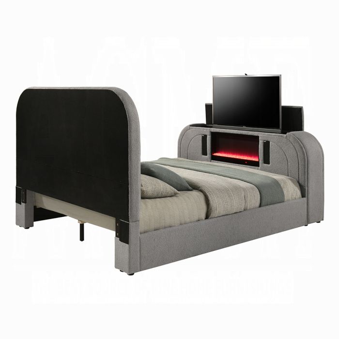 Shelyn EK Bed w/LED, TV Stand, Fireplace & Bluetooth