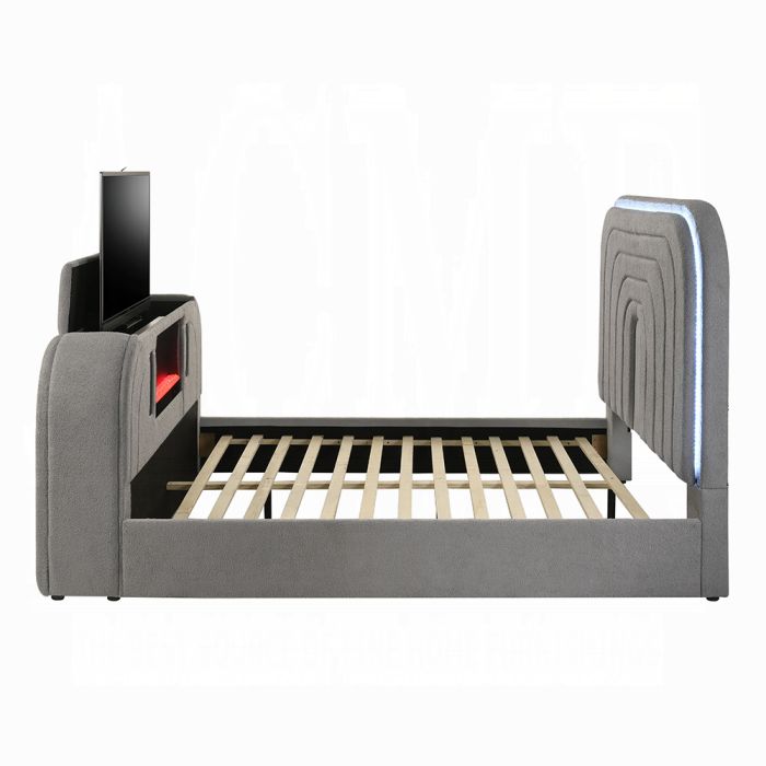 Shelyn EK Bed w/LED, TV Stand, Fireplace & Bluetooth
