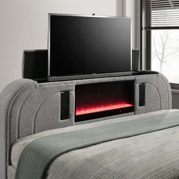 Shelyn EK Bed w/LED, TV Stand, Fireplace & Bluetooth