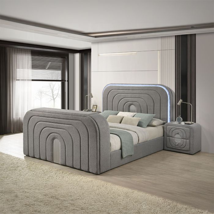 Shelyn EK Bed w/LED, TV Stand, Fireplace & Bluetooth