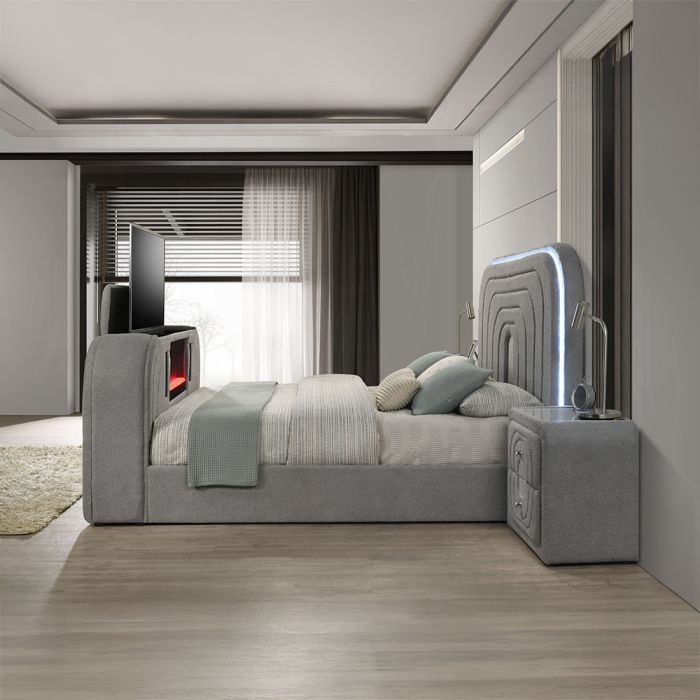 Shelyn EK Bed w/LED, TV Stand, Fireplace & Bluetooth