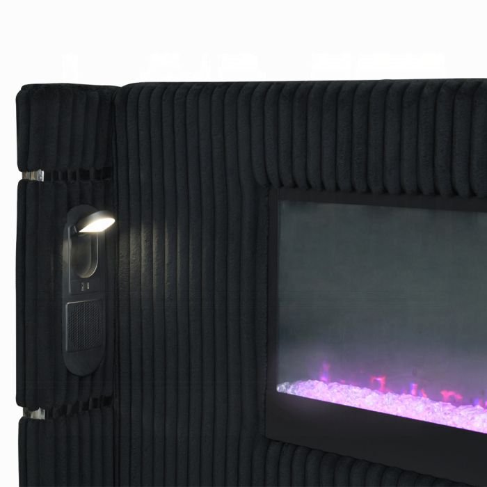 Garner EK Bed w/Fireplace, LED, Reading Light, Speaker, Bluetooth & USB