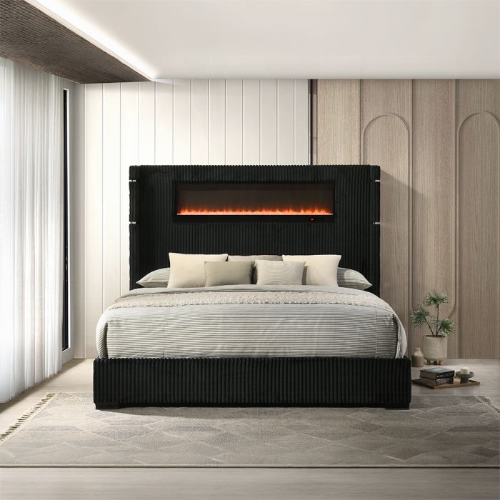Garner EK Bed w/Fireplace, LED, Reading Light, Speaker, Bluetooth & USB