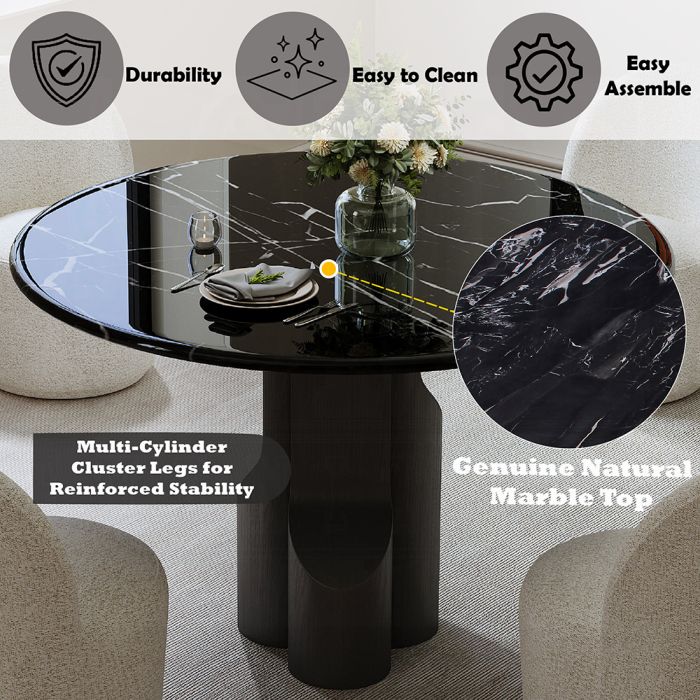Kinton Round Dining Table w/Natural Marble Top