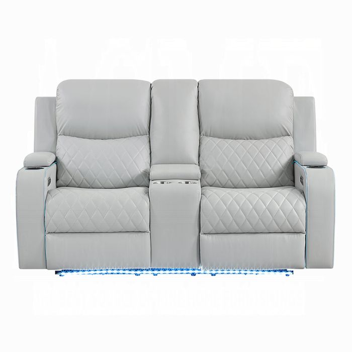 Elonzo Power Motion Loveseat w/Console, LED, Power Headrest & Speaker
