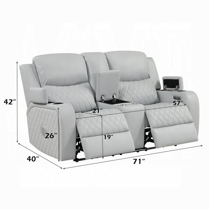 Elonzo Power Motion Loveseat w/Console, LED, Power Headrest & Speaker
