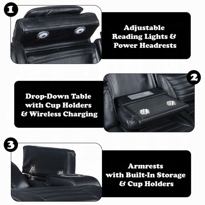 Ephron Power Motion Sofa W/Dropdown Table, Wireless Charging, Reading Light, Power Headrests & LED