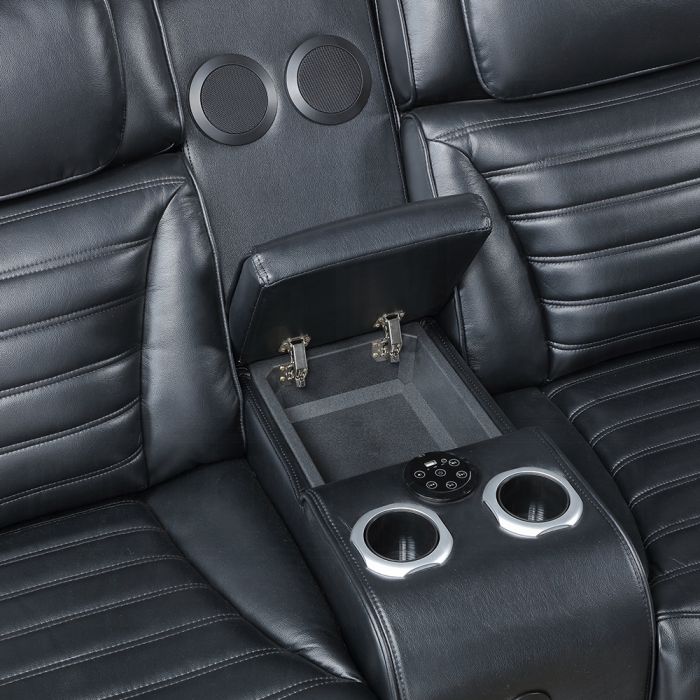 Ephron Power Motion Loveseat W/ Console, Power Headrests, LED & Speakers