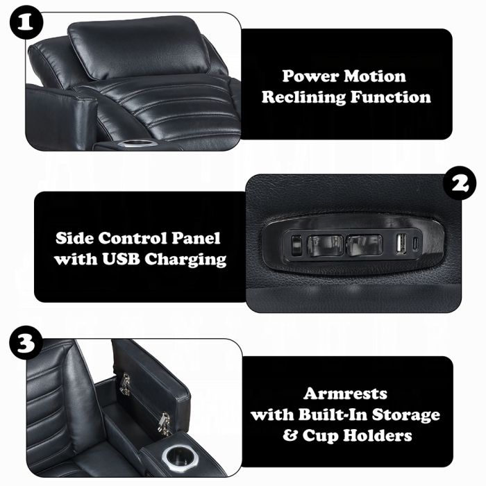 Ephron Power Motion Recliner W/Power Headrest & LED 