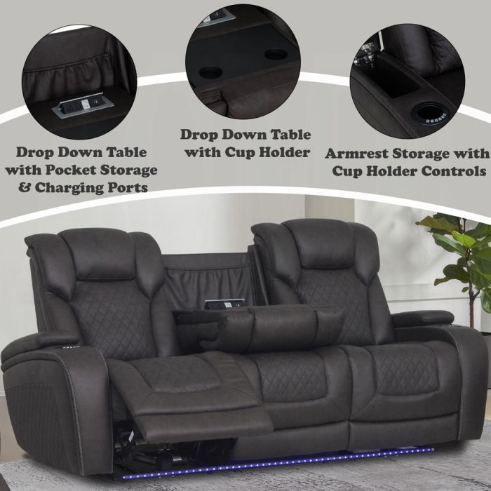 Wendell Power Motion Sofa w/Dropdown Table, Storage, USB & LED