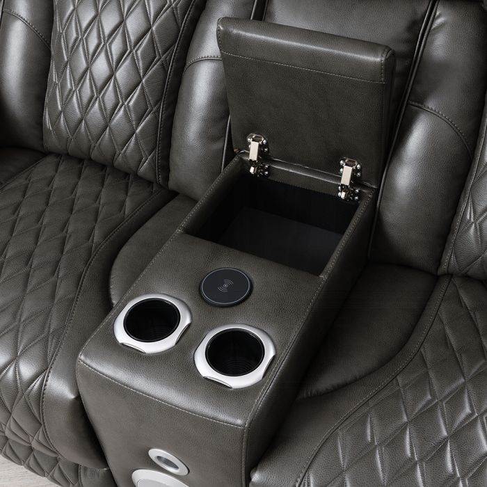 Taddeo Power Motion Loveseat w/Console, Speaker, USB, Wireless Charger & LED