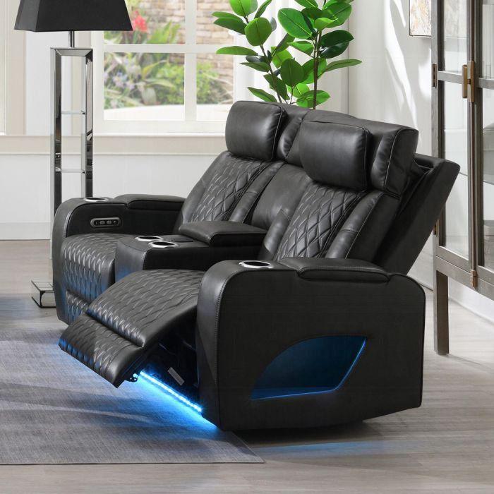 Taddeo Power Motion Loveseat w/Console, Speaker, USB, Wireless Charger & LED