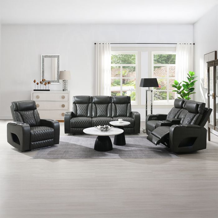Taddeo Power Motion Recliner w/Power Headrest, USB, Wireless Charger & LED