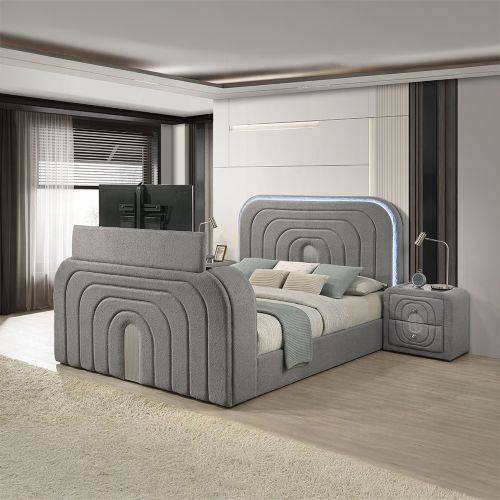 Shelyn EK Bed w/LED, TV Stand, Fireplace & Bluetooth