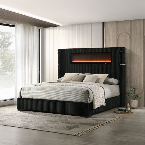 Garner EK Bed w/Fireplace, LED, Reading Light, Speaker, Bluetooth & USB